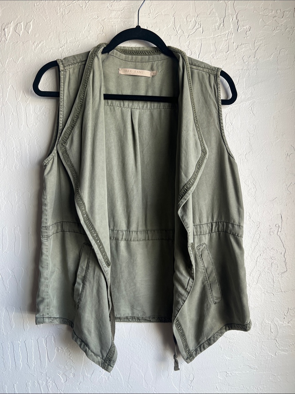 Max Jeans Light Olive Vest - Soft Draped Front